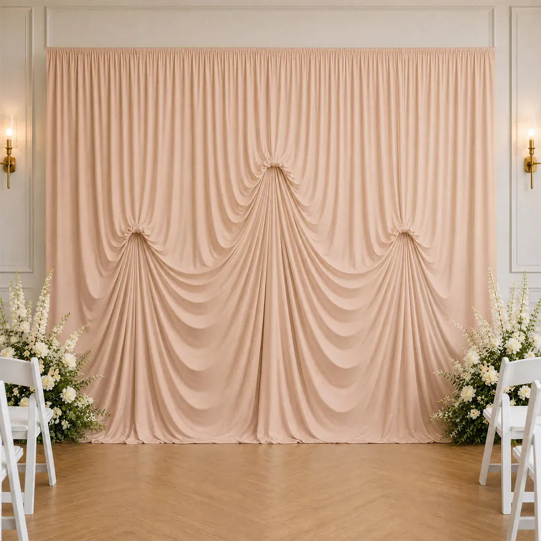 13 ft x 20 ft Spandex Backdrop Curtain Pre-Sewn with 3 Adjustable Ribbon Ties