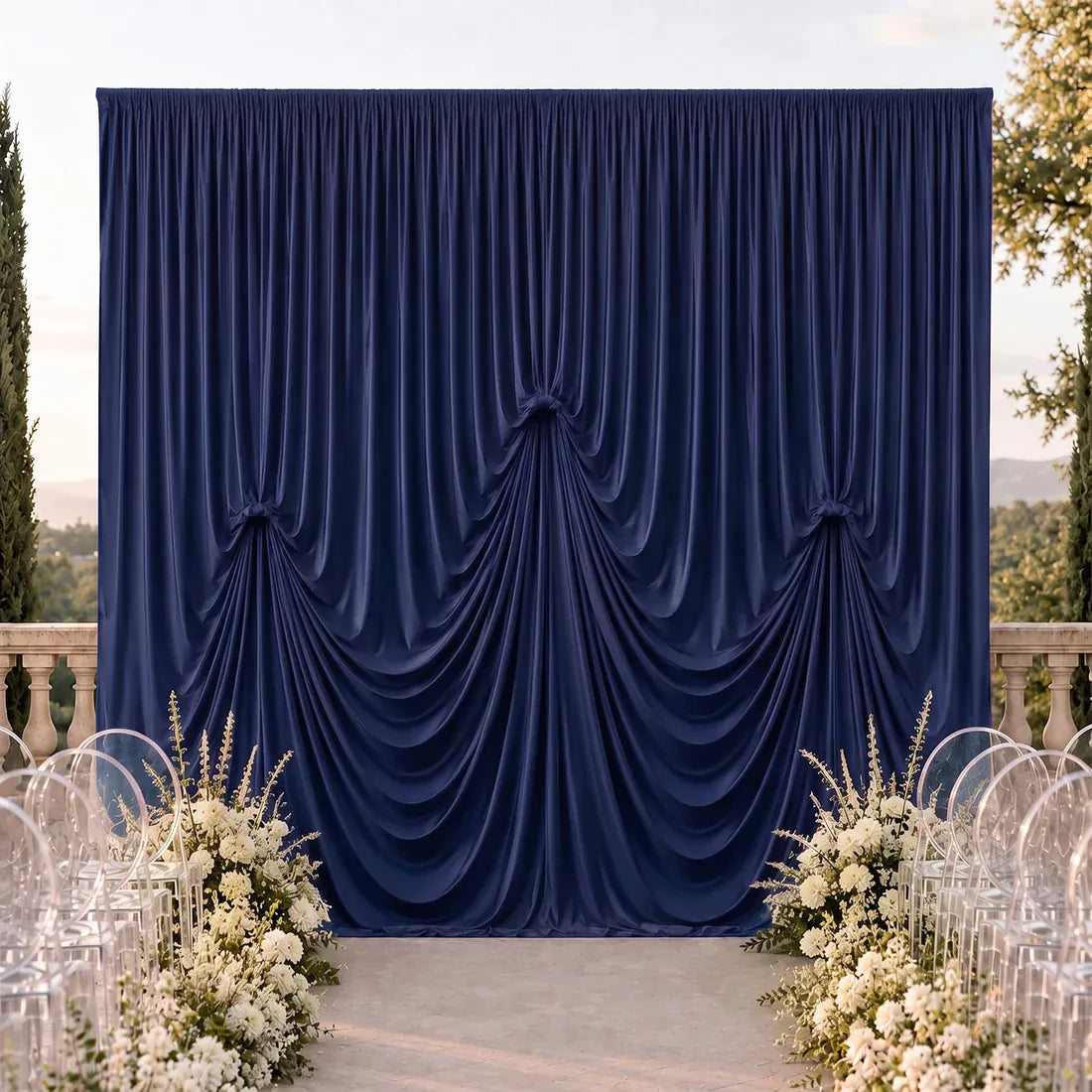 13 ft x 20 ft Spandex Backdrop Curtain Pre-Sewn with 3 Adjustable Ribbon Ties