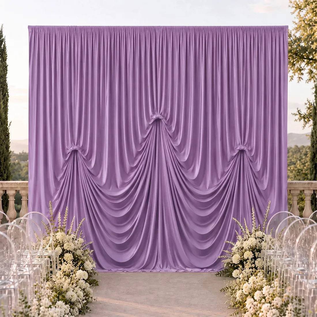 13 ft x 20 ft Spandex Backdrop Curtain Pre-Sewn with 3 Adjustable Ribbon Ties