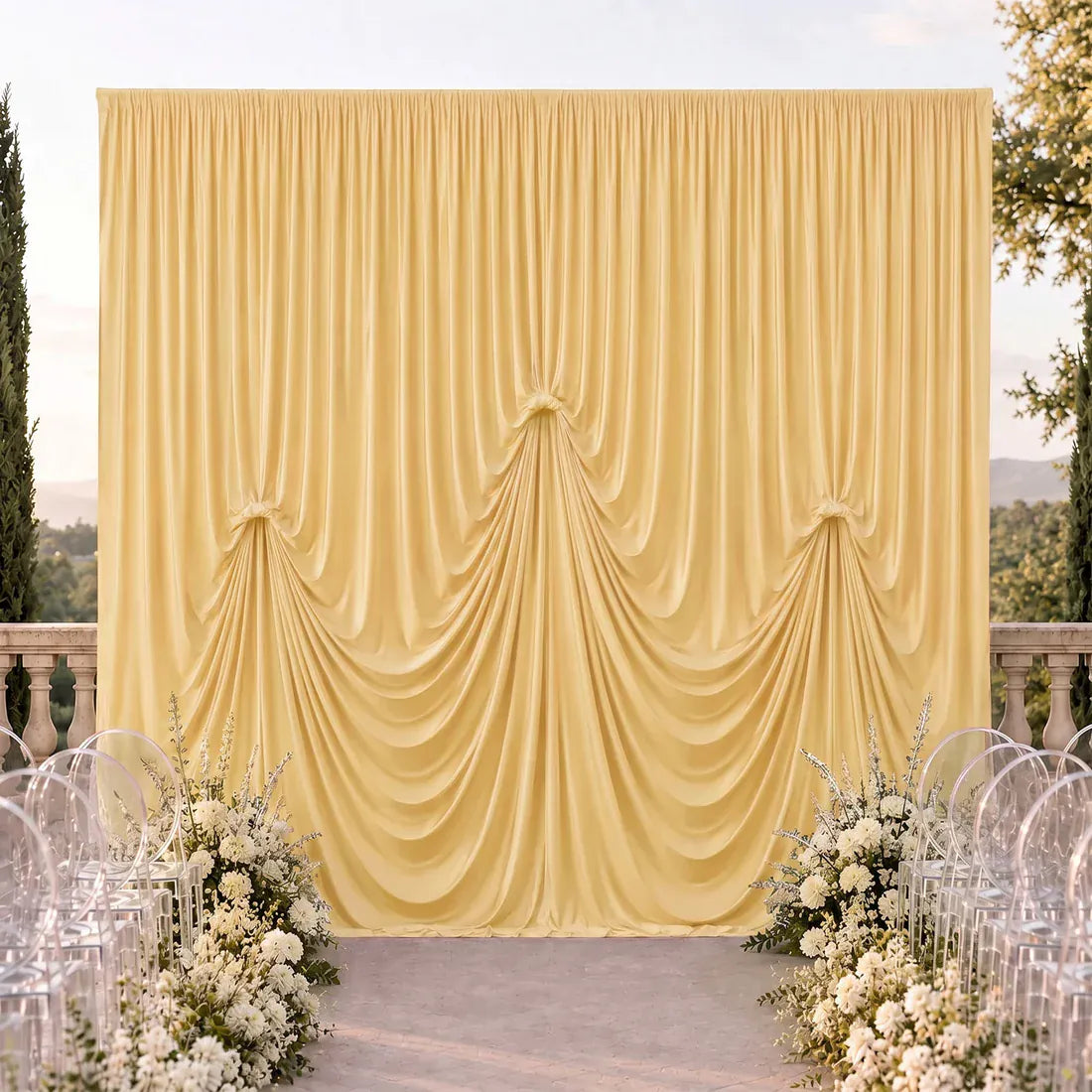 13 ft x 20 ft Spandex Backdrop Curtain Pre-Sewn with 3 Adjustable Ribbon Ties