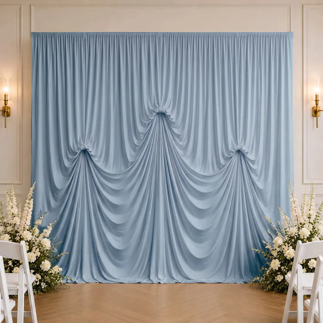 13 ft x 20 ft Spandex Backdrop Curtain Pre-Sewn with 3 Adjustable Ribbon Ties