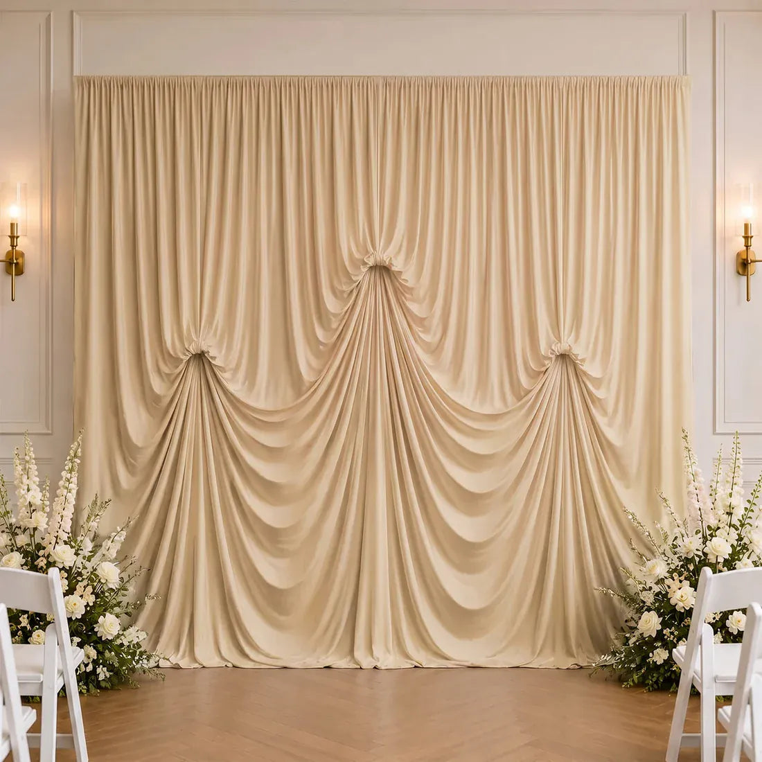 13 ft x 20 ft Spandex Backdrop Curtain Pre-Sewn with 3 Adjustable Ribbon Ties