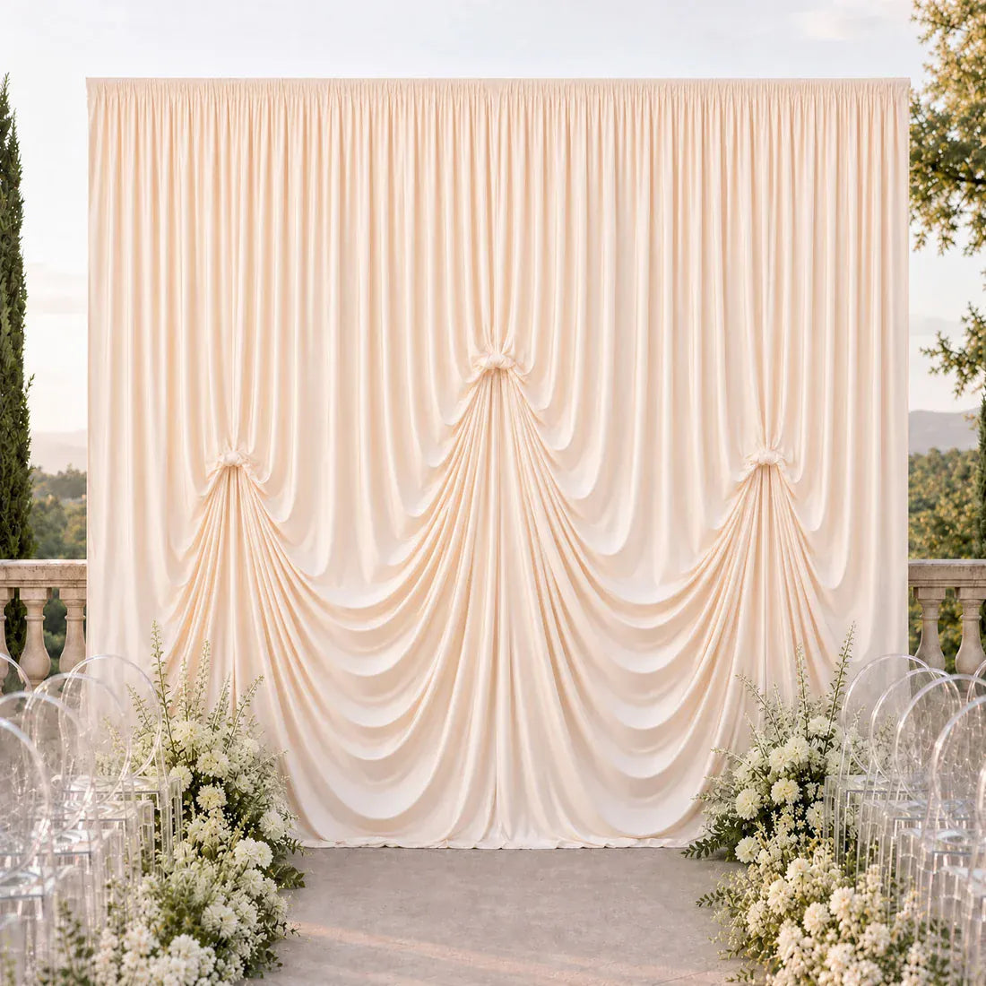 13 ft x 20 ft Spandex Backdrop Curtain Pre-Sewn with 3 Adjustable Ribbon Ties