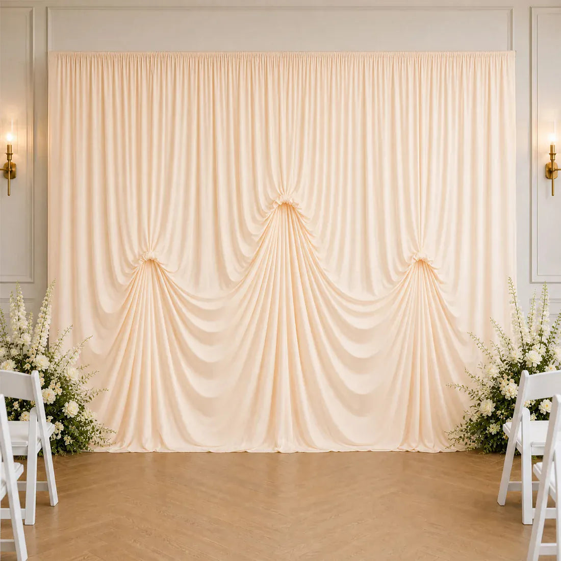 13 ft x 20 ft Spandex Backdrop Curtain Pre-Sewn with 3 Adjustable Ribbon Ties