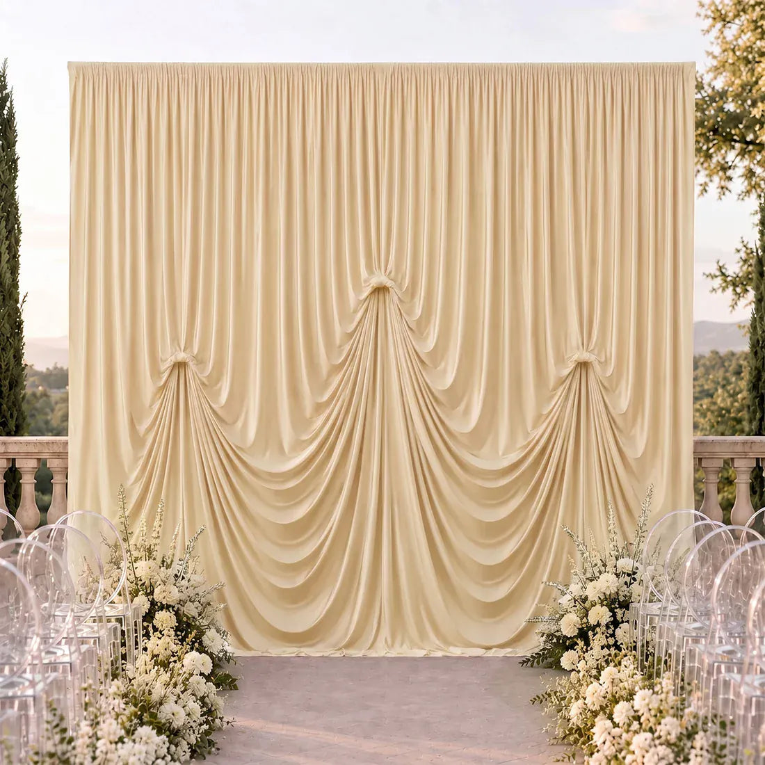 13 ft x 20 ft Spandex Backdrop Curtain Pre-Sewn with 3 Adjustable Ribbon Ties