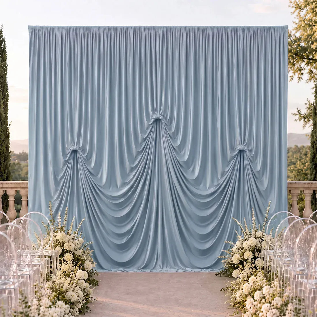 13 ft x 20 ft Spandex Backdrop Curtain Pre-Sewn with 3 Adjustable Ribbon Ties