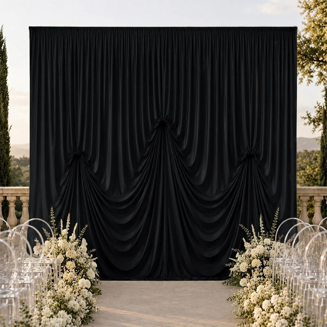 13 ft x 20 ft Spandex Backdrop Curtain Pre-Sewn with 3 Adjustable Ribbon Ties