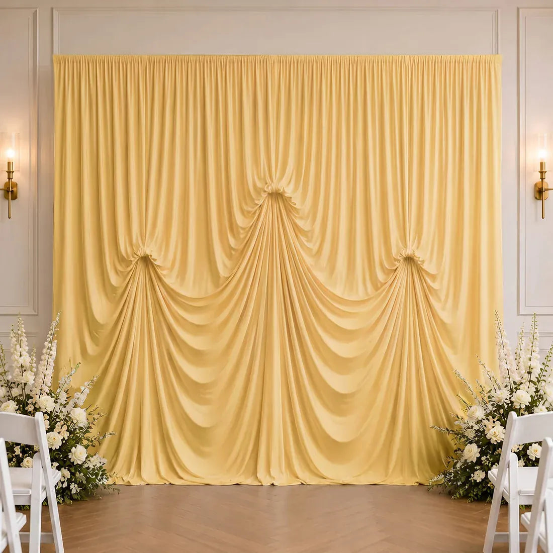 13 ft x 20 ft Spandex Backdrop Curtain Pre-Sewn with 3 Adjustable Ribbon Ties