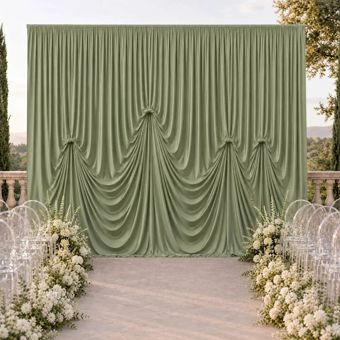 13 ft x 20 ft Spandex Backdrop Curtain Pre-Sewn with 3 Adjustable Ribbon Ties