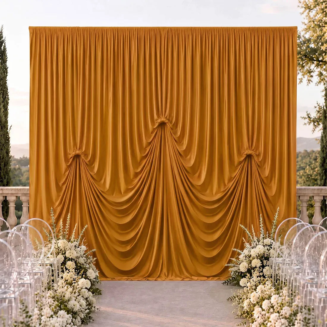 13 ft x 20 ft Spandex Backdrop Curtain Pre-Sewn with 3 Adjustable Ribbon Ties