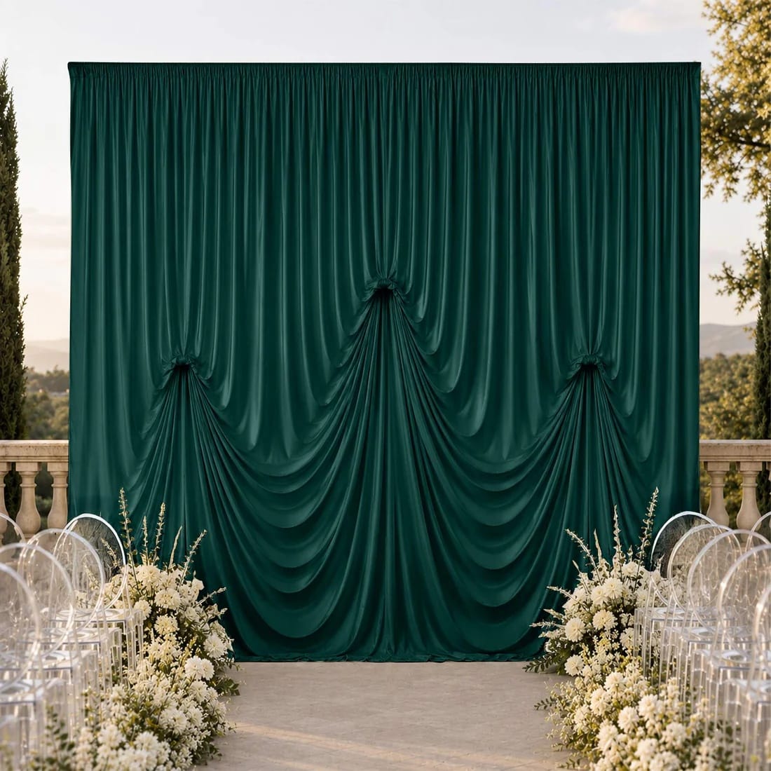 13 ft x 20 ft Spandex Backdrop Curtain Pre-Sewn with 3 Adjustable Ribbon Ties