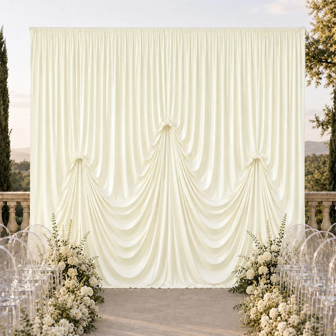 13 ft x 20 ft Spandex Backdrop Curtain Pre-Sewn with 3 Adjustable Ribbon Ties
