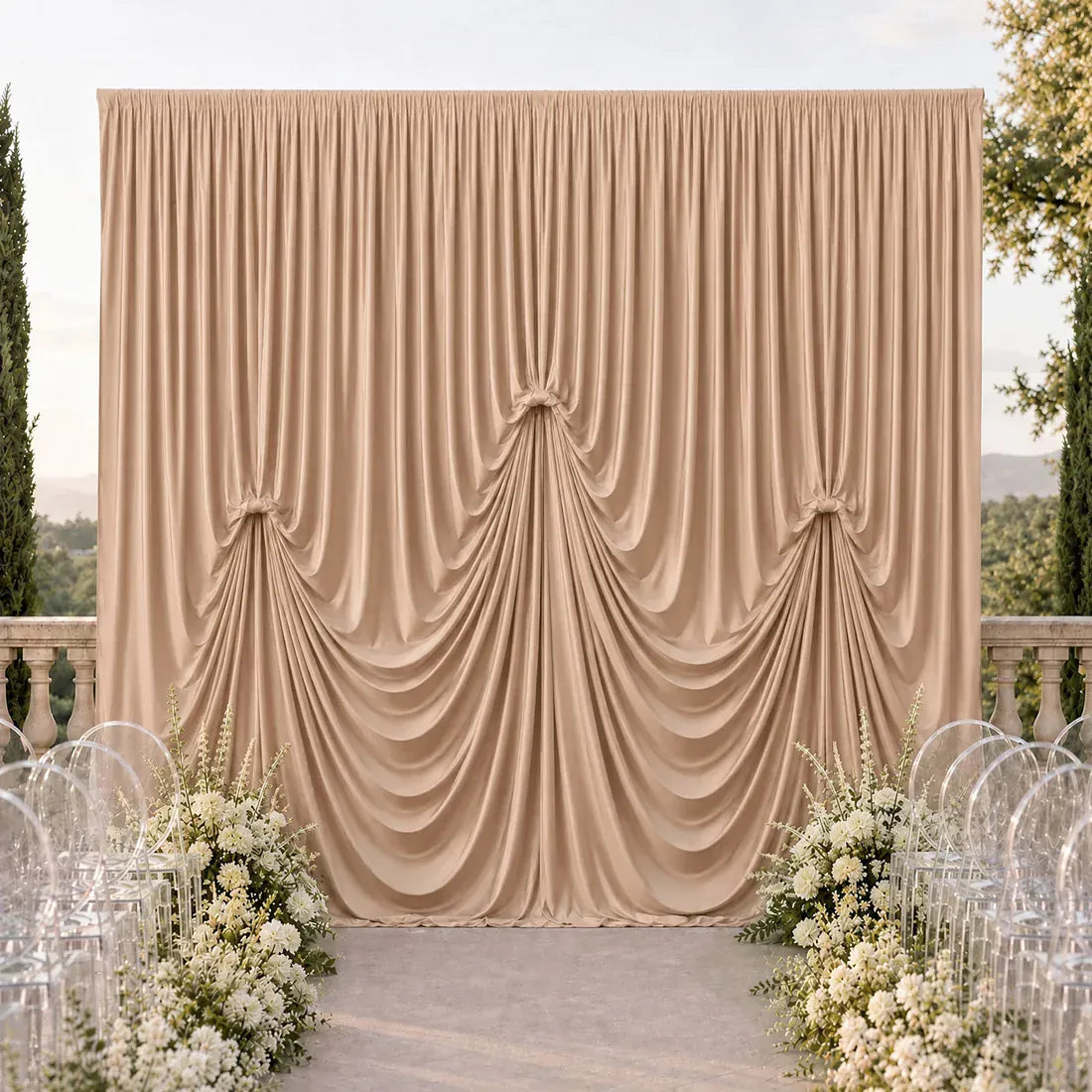 13 ft x 20 ft Spandex Backdrop Curtain Pre-Sewn with 3 Adjustable Ribbon Ties