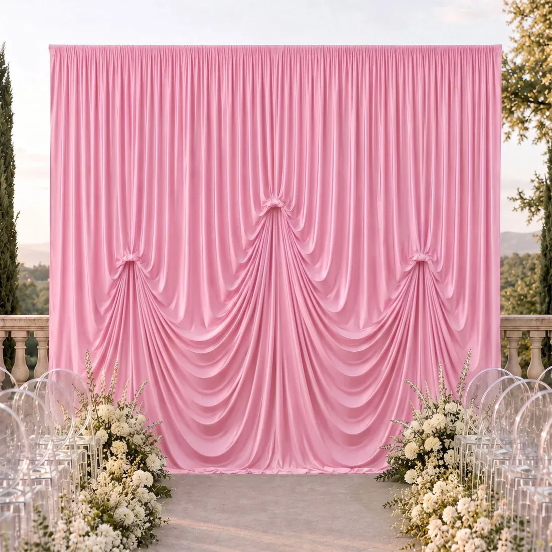 13 ft x 20 ft Spandex Backdrop Curtain Pre-Sewn with 3 Adjustable Ribbon Ties