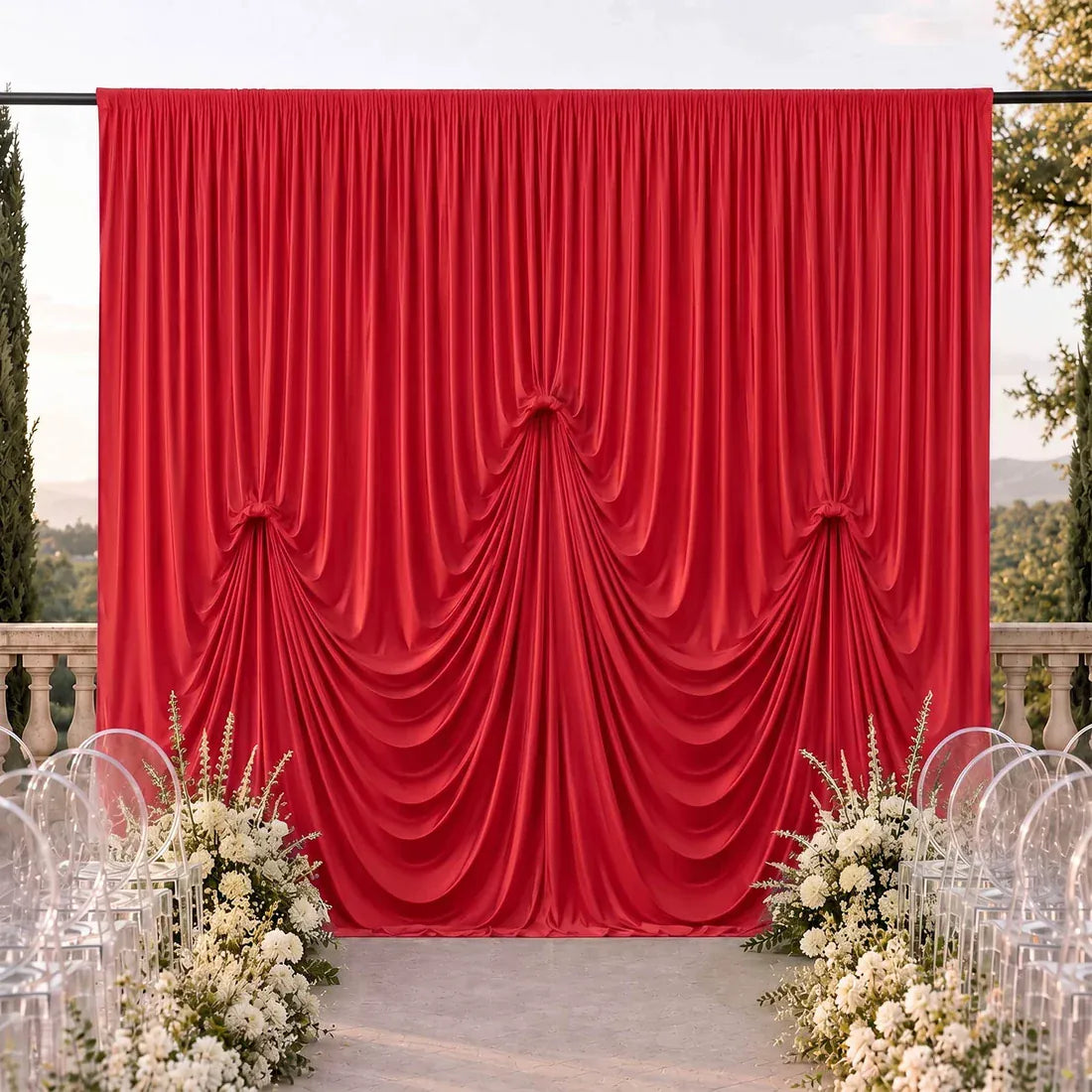 13 ft x 20 ft Spandex Backdrop Curtain Pre-Sewn with 3 Adjustable Ribbon Ties