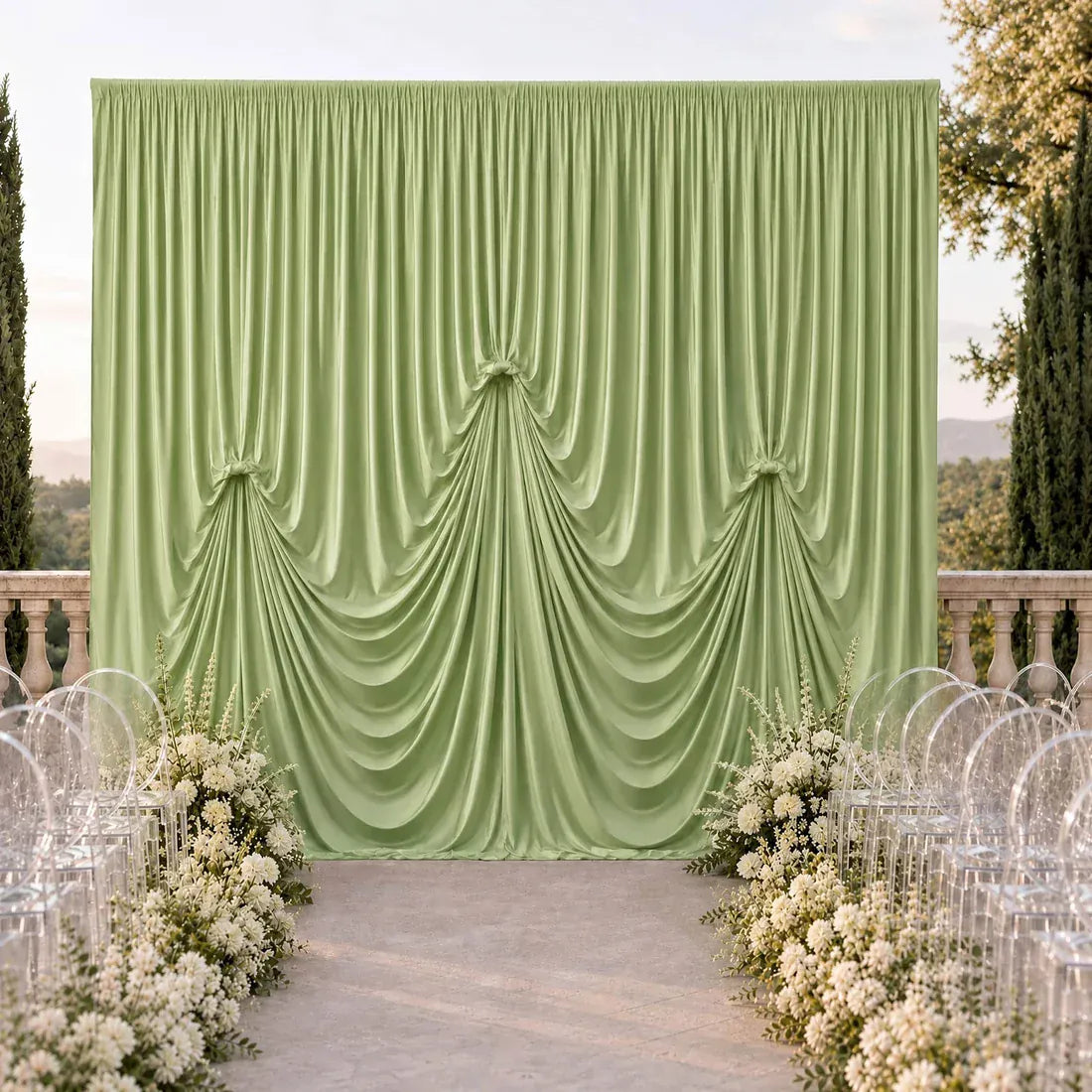 13 ft x 20 ft Spandex Backdrop Curtain Pre-Sewn with 3 Adjustable Ribbon Ties
