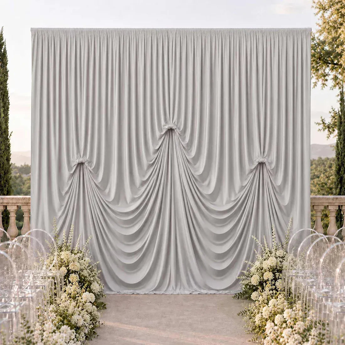 13 ft x 20 ft Spandex Backdrop Curtain Pre-Sewn with 3 Adjustable Ribbon Ties
