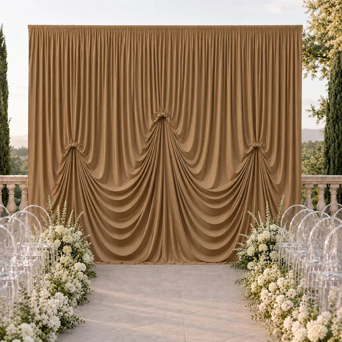 13 ft x 20 ft Spandex Backdrop Curtain Pre-Sewn with 3 Adjustable Ribbon Ties