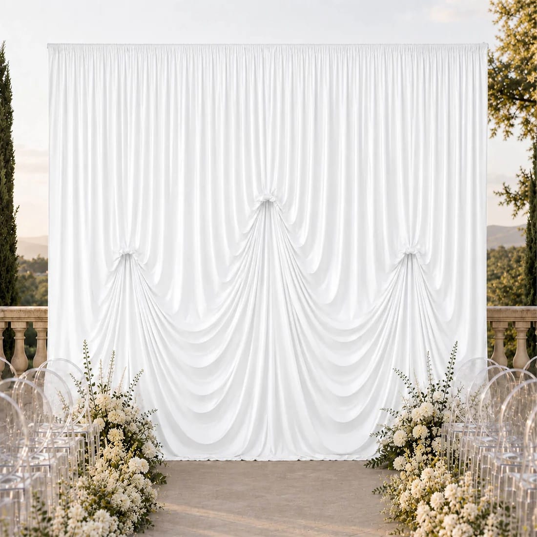 13 ft x 20 ft Spandex Backdrop Curtain Pre-Sewn with 3 Adjustable Ribbon Ties