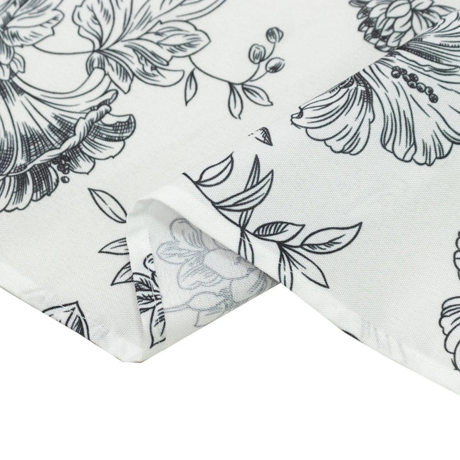 White Polyester Drapery Backdrop Curtain with French Toile Floral Pattern and Rod Pockets