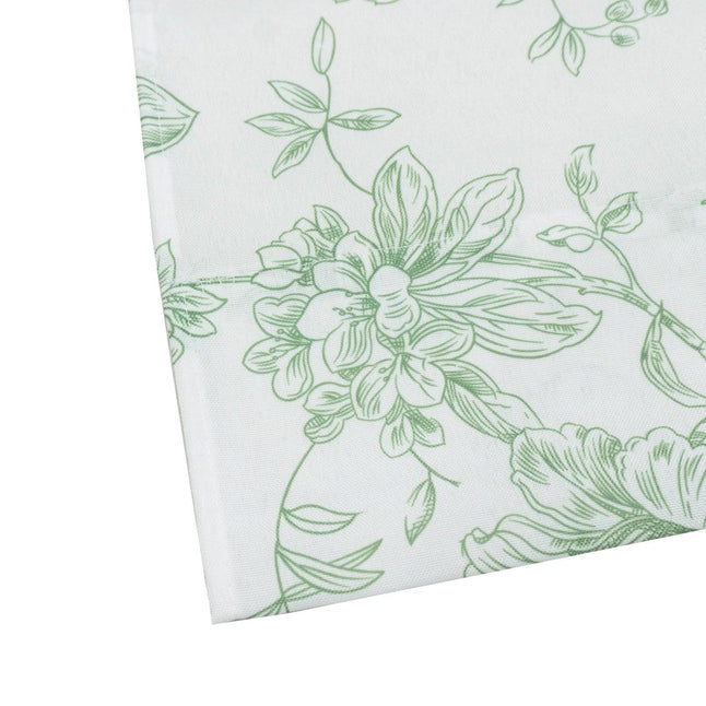 White Polyester Drapery Backdrop Curtain with French Toile Floral Pattern and Rod Pockets