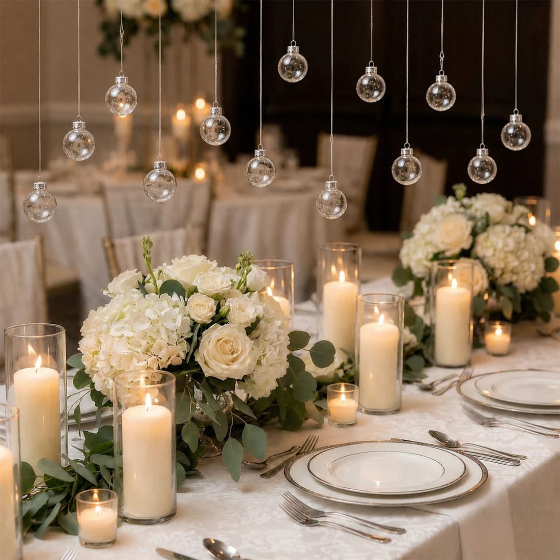 12 pcs 2 in wide Clear Glass Hanging Ornament Balls with Removable Silver Caps