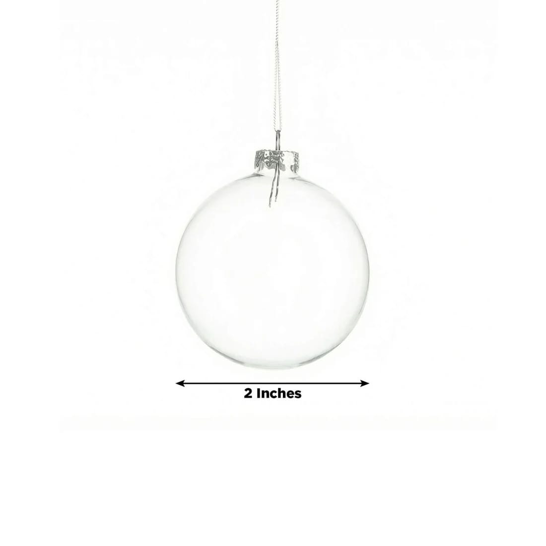 12 pcs 2 in wide Clear Glass Hanging Ornament Balls with Removable Silver Caps