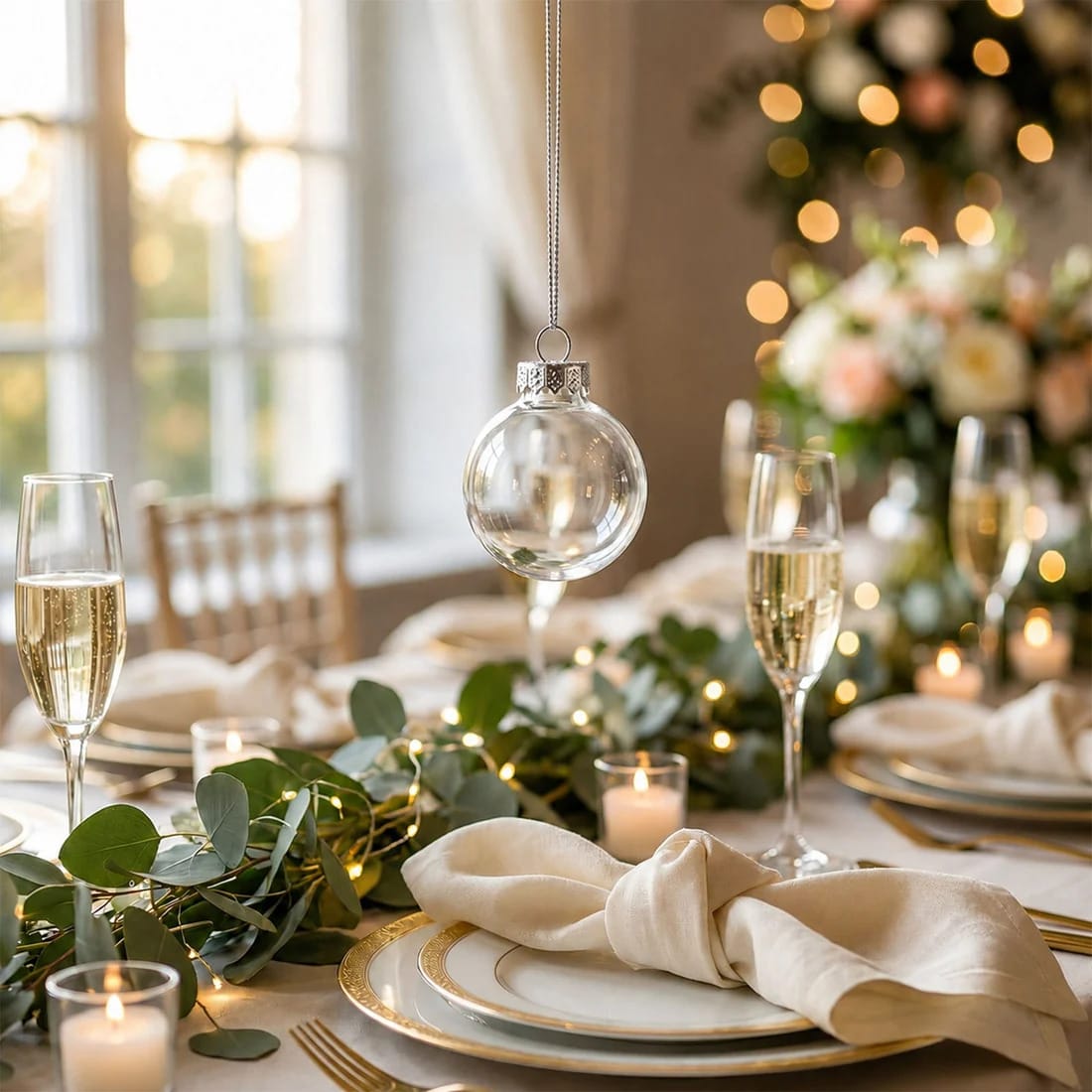 12 pcs 2 in wide Clear Glass Hanging Ornament Balls with Removable Silver Caps