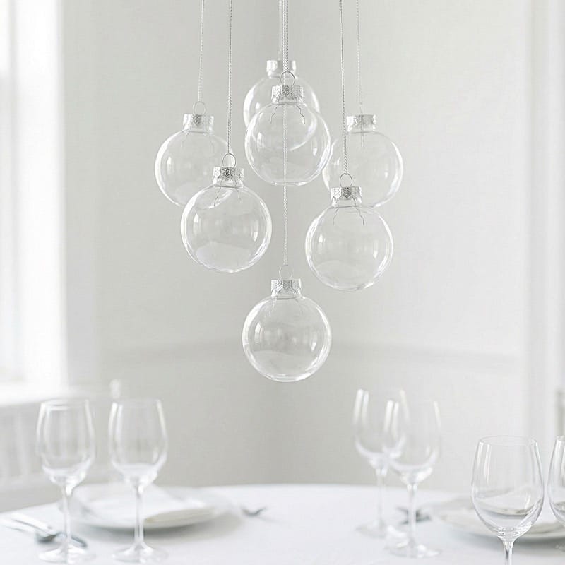 8 pcs 3 in wide Clear Glass Hanging Ornament Balls with Removable Silver Caps