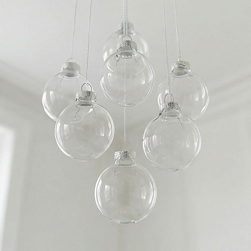 8 pcs 3 in wide Clear Glass Hanging Ornament Balls with Removable Silver Caps