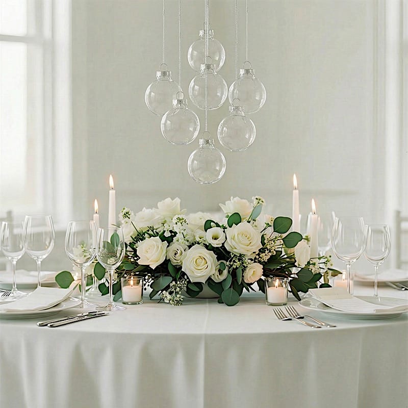 8 pcs 3 in wide Clear Glass Hanging Ornament Balls with Removable Silver Caps
