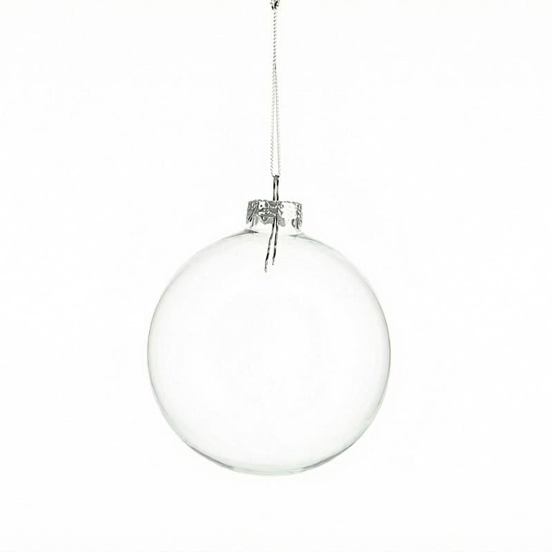 8 pcs 3 in wide Clear Glass Hanging Ornament Balls with Removable Silver Caps