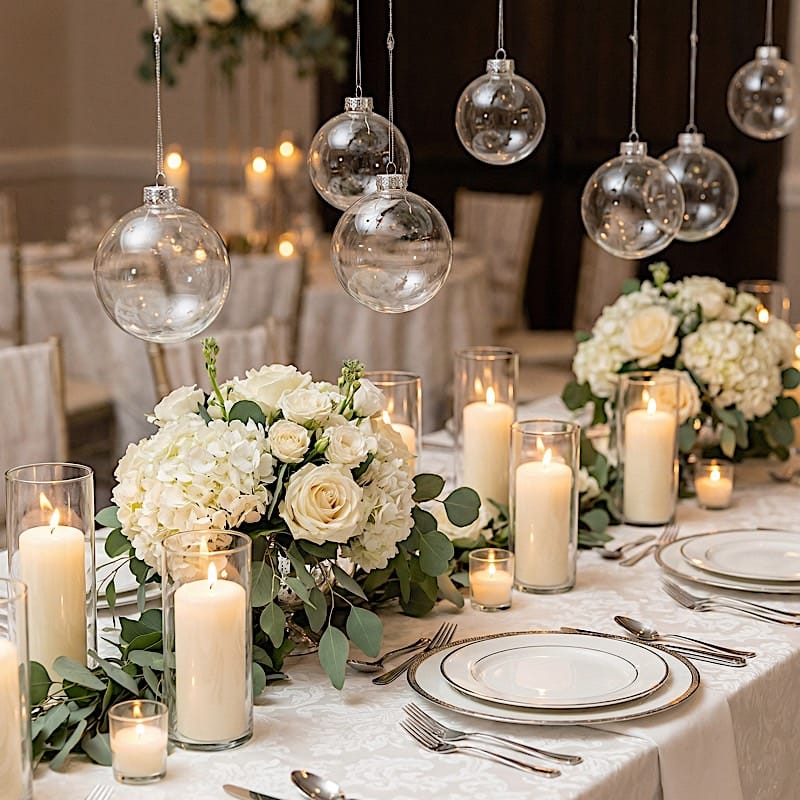 8 pcs 3 in wide Clear Glass Hanging Ornament Balls with Removable Silver Caps
