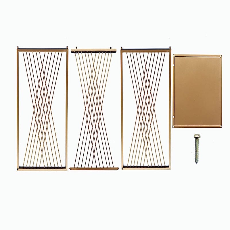 3 Gold Metal Pedestal Stands with Geometric Crossed Lines Pattern