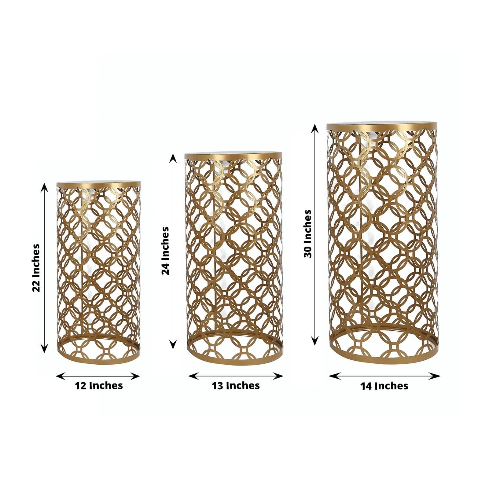 3 Gold Metal Round Mesh Pillar Cake Pedestal Stand