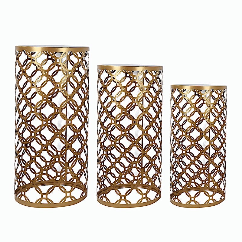 3 Gold Metal Round Mesh Pillar Cake Pedestal Stand