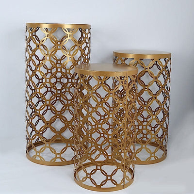 3 Gold Metal Round Mesh Pillar Cake Pedestal Stand