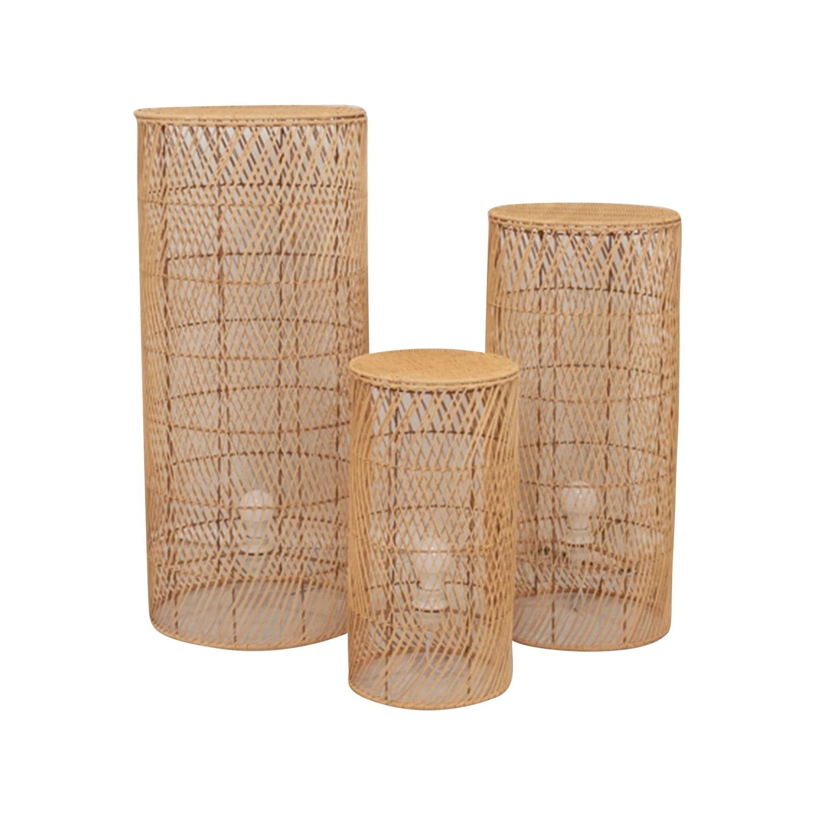 3 Natural Woven Rattan Wicker Display Stands Floor Lamp Shades