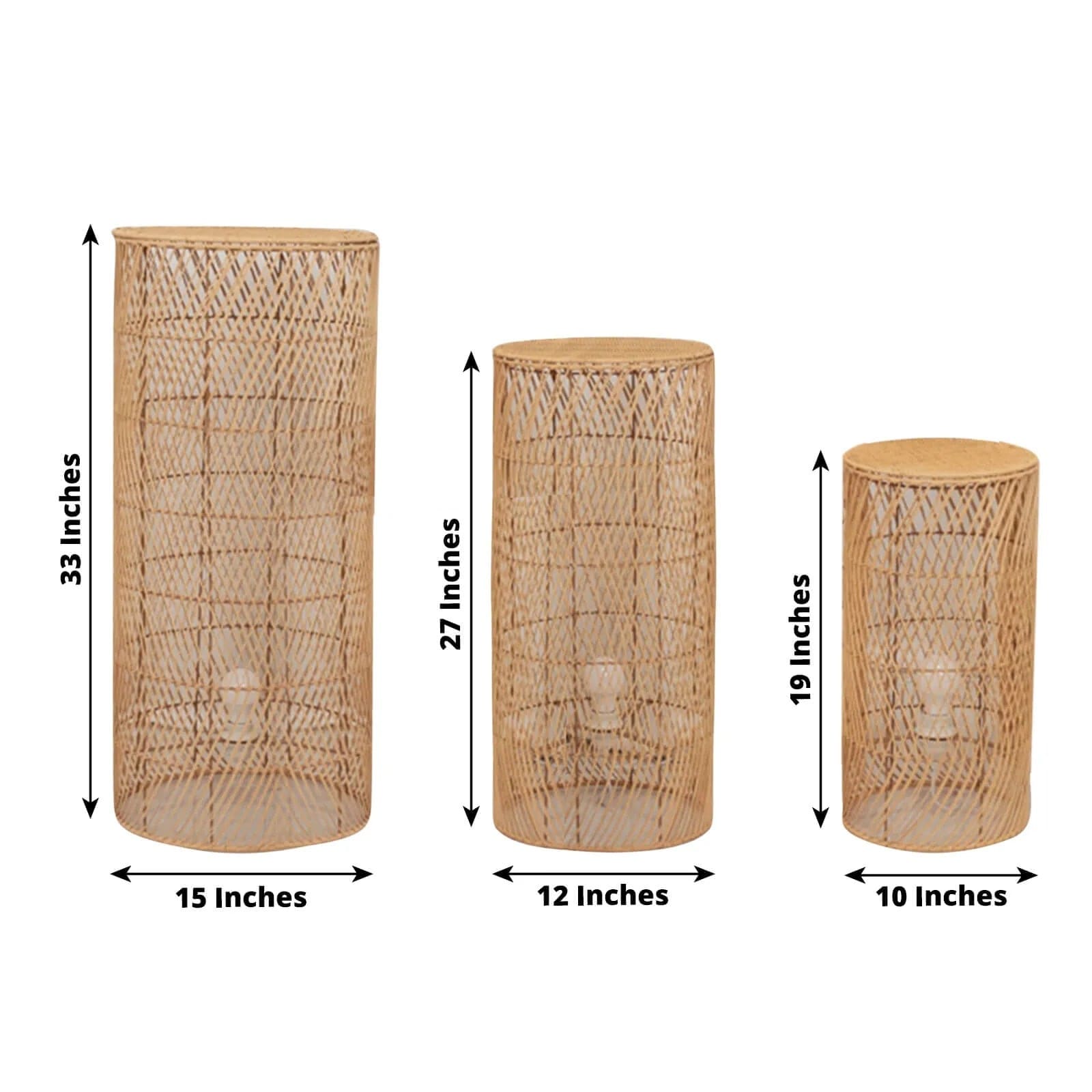 3 Natural Woven Rattan Wicker Display Stands Floor Lamp Shades