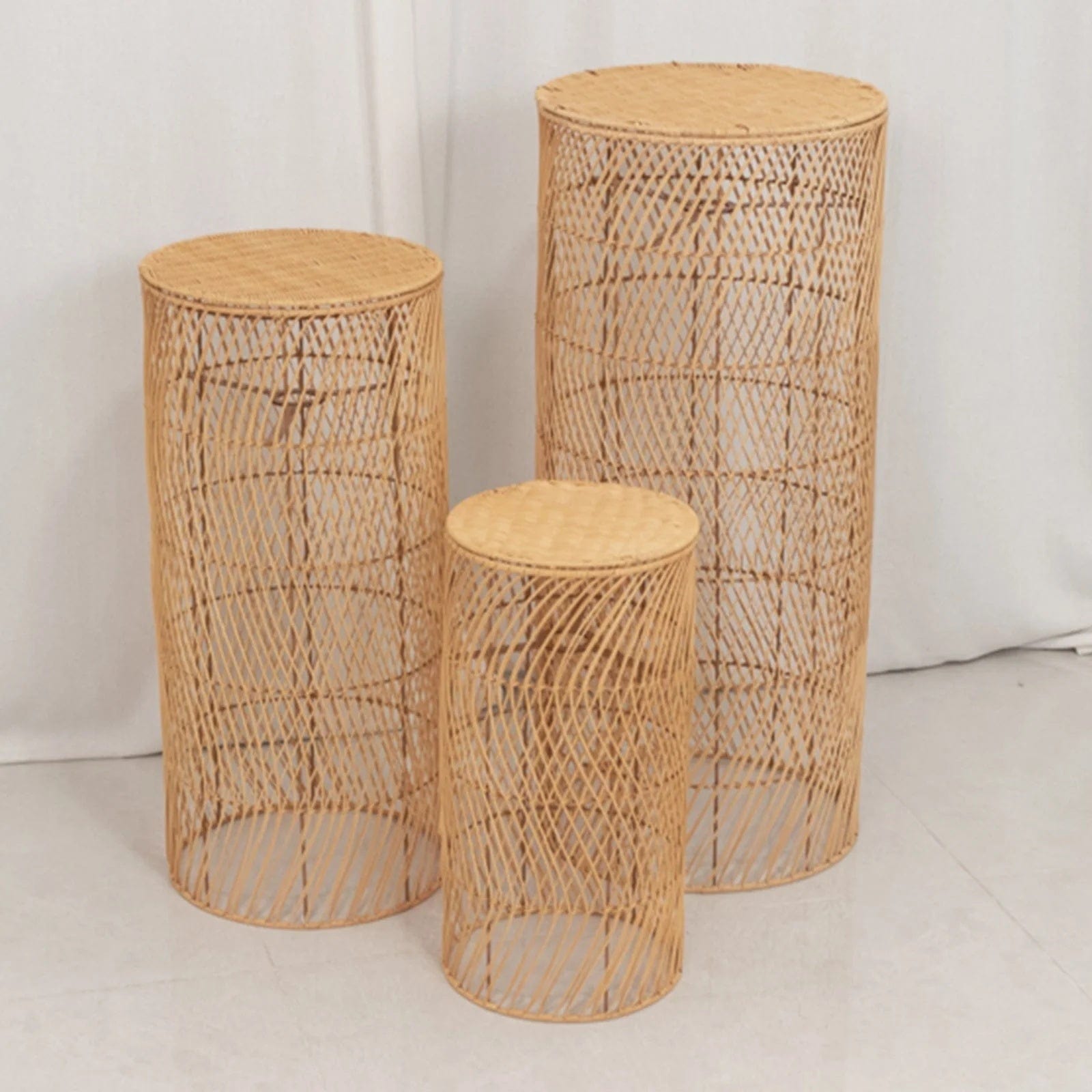 3 Natural Woven Rattan Wicker Display Stands Floor Lamp Shades