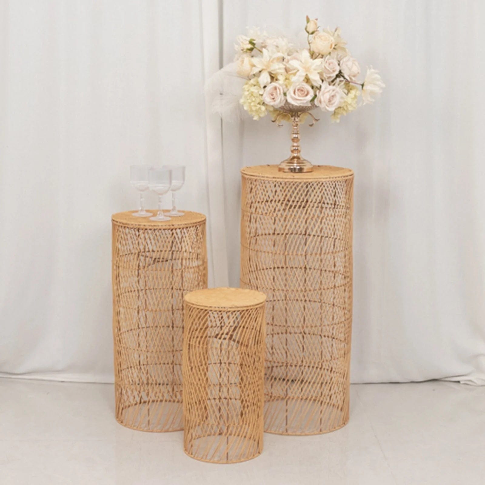 3 Natural Woven Rattan Wicker Display Stands Floor Lamp Shades