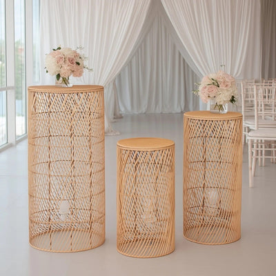 3 Natural Woven Rattan Wicker Display Stands Floor Lamp Shades