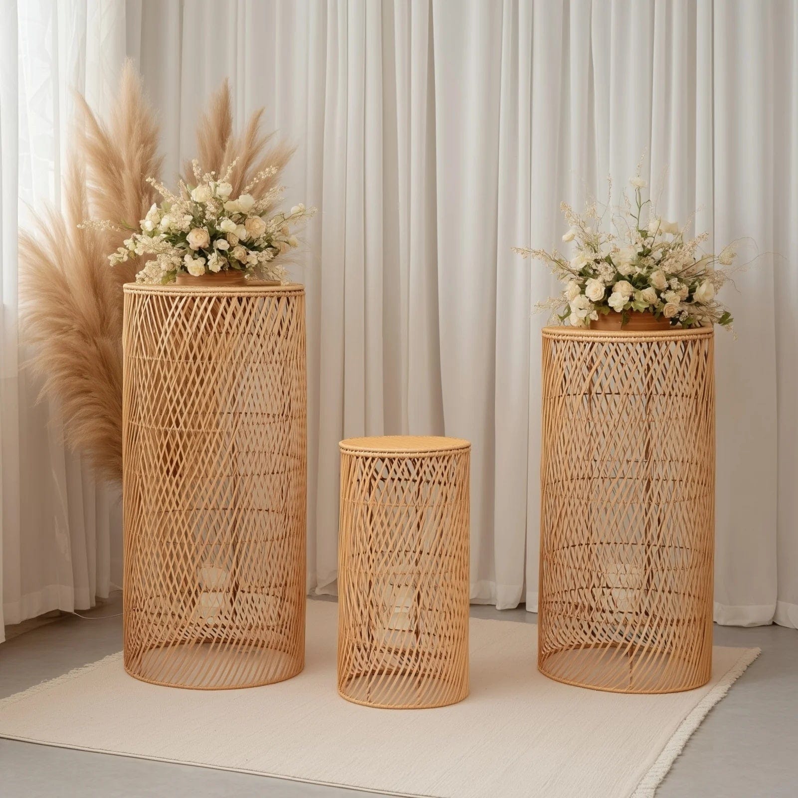 3 Natural Woven Rattan Wicker Display Stands Floor Lamp Shades