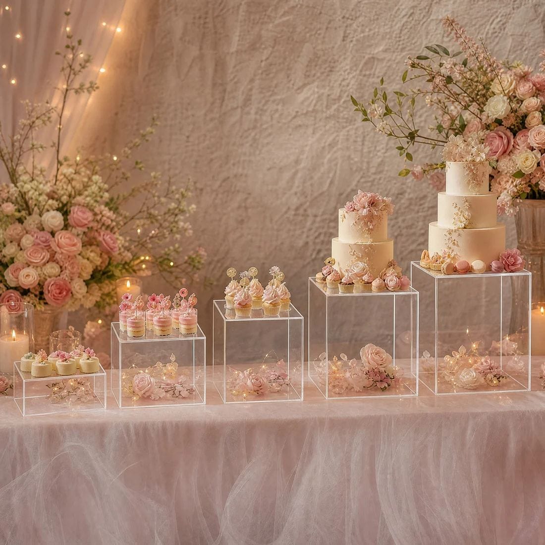 5 Acrylic Cake Risers Square Dessert Display Stands