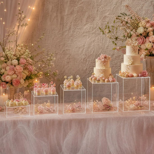 5 Acrylic Cake Risers Square Dessert Display Stands