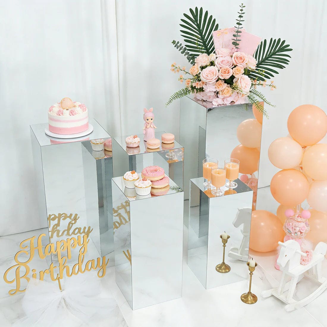5 Acrylic Mirror Display Stands Pre-Assembled Pedestal Risers