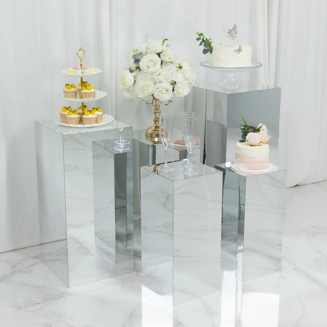 5 Acrylic Mirror Display Stands Pre-Assembled Pedestal Risers