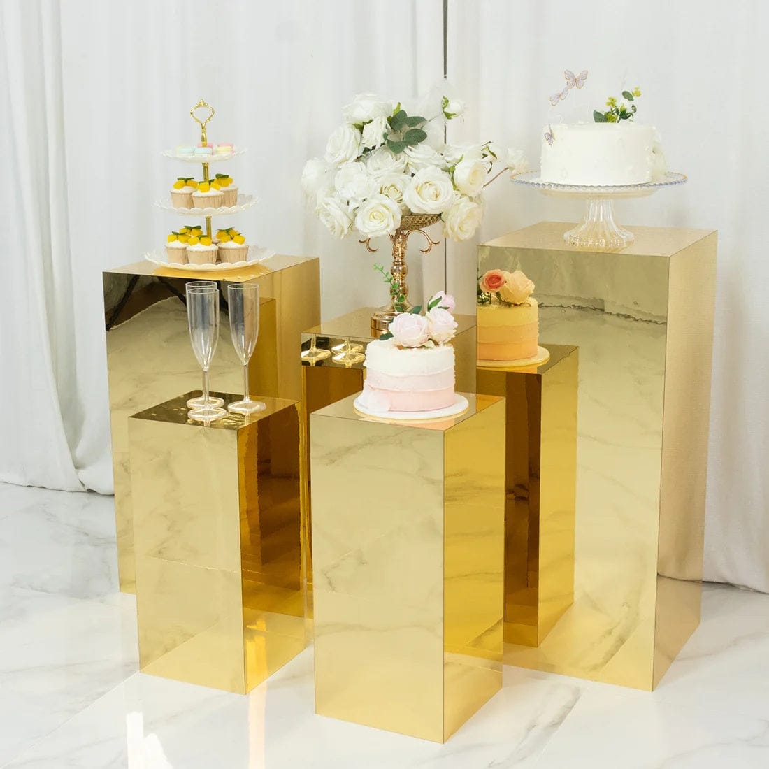 5 Acrylic Mirror Display Stands Pre-Assembled Pedestal Risers