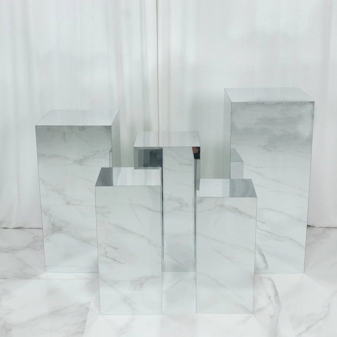 5 Acrylic Mirror Display Stands Pre-Assembled Pedestal Risers