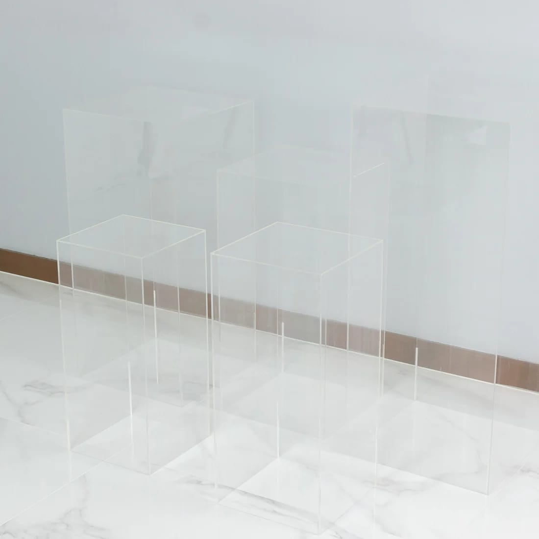 5 Clear Acrylic Rectangular Display Stands Pre-Assembled Pedestal Risers